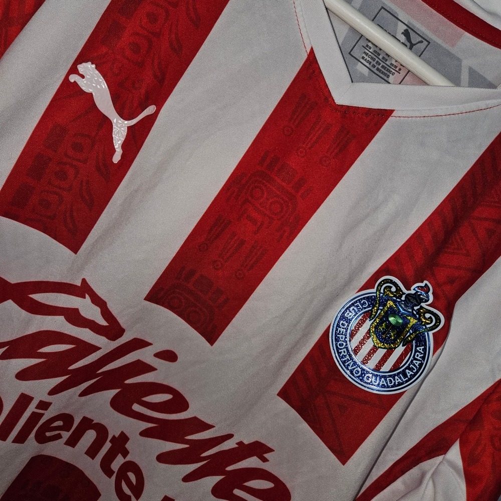 Puma Guadalajara Chivas Red and White Striped Jersey Medium - Picture 4 of 6